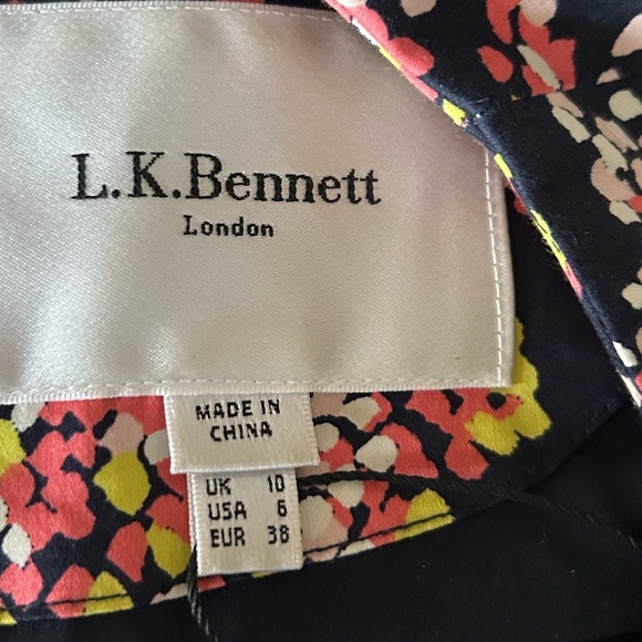 LK Bennett Dr Gabriel Shift Dress Navy Blue/Pink/Yellow Abstract Blossom Sz 6 - Picture 11 of 14